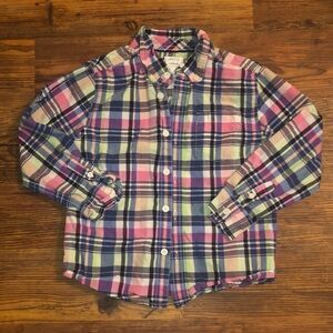 Gymboree Pink Blue Green White Plaid Button Down Shirt Casual